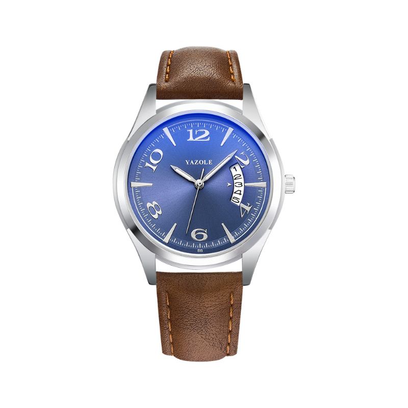 Kalender Datum Display Mode Läderrem Herr Casual Dial Lysande Display Quartz Watch