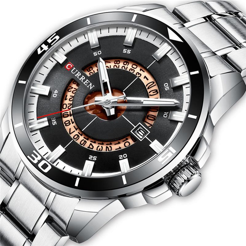 Kalender Full Steel Business Style Herrklocka Vattentät Quartz Watch