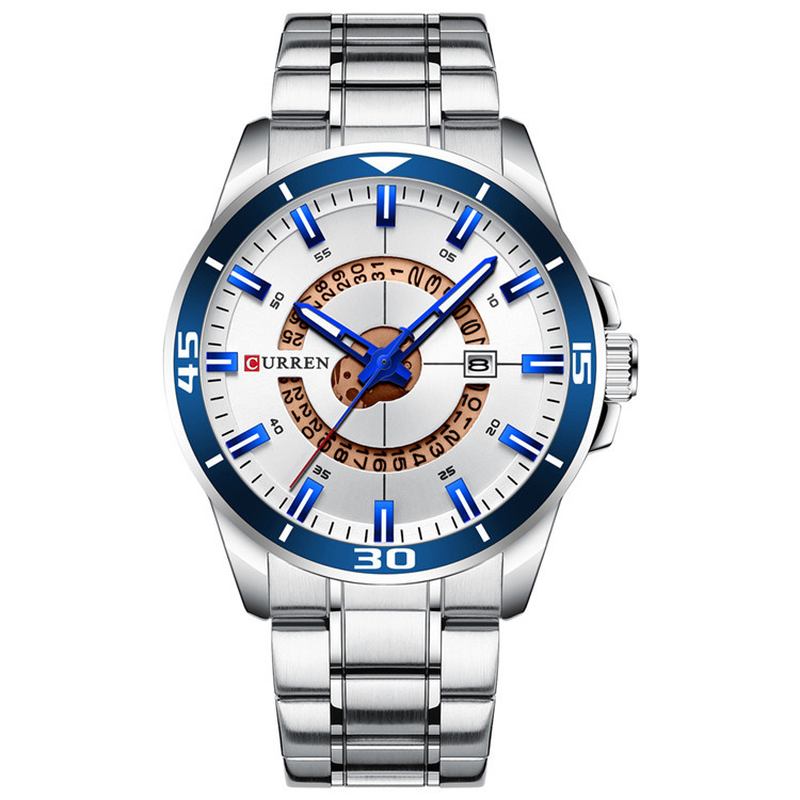 Kalender Full Steel Business Style Herrklocka Vattentät Quartz Watch