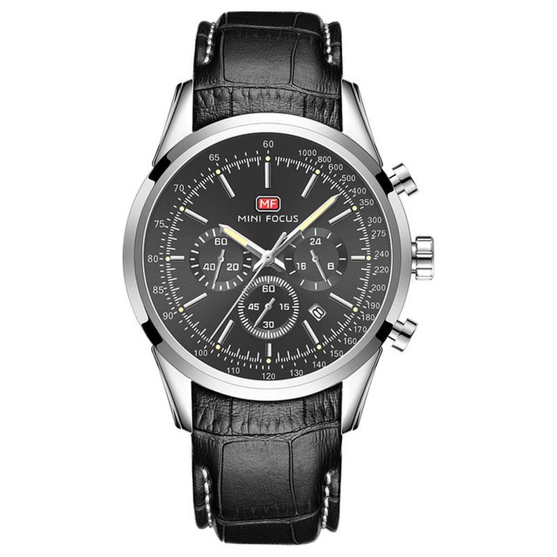 Läder Business Chronograph Calendar Vattentät Herrklocka Quartz Watch