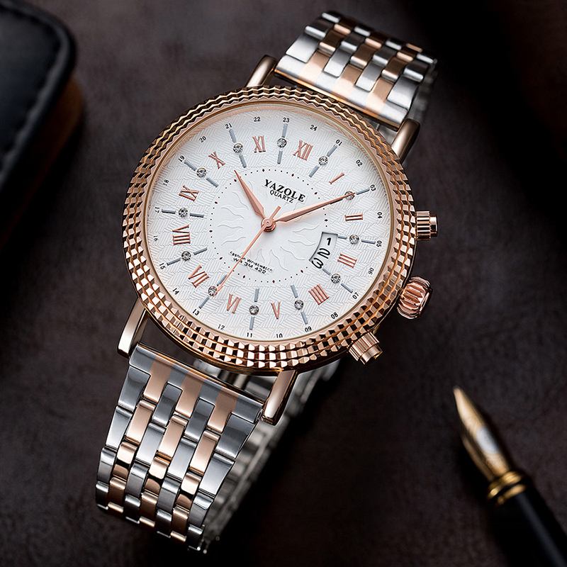 Läderrem Romerska Siffror Crystal Dial Mode Män Quartz Watch