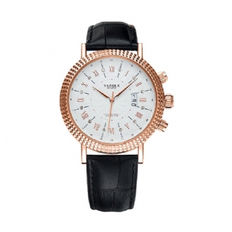 Läderrem Romerska Siffror Crystal Dial Mode Män Vattentät Quartz Watch