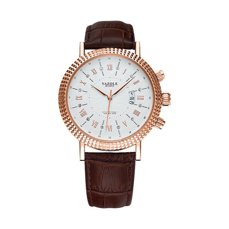 Läderrem Romerska Siffror Crystal Dial Mode Män Vattentät Quartz Watch