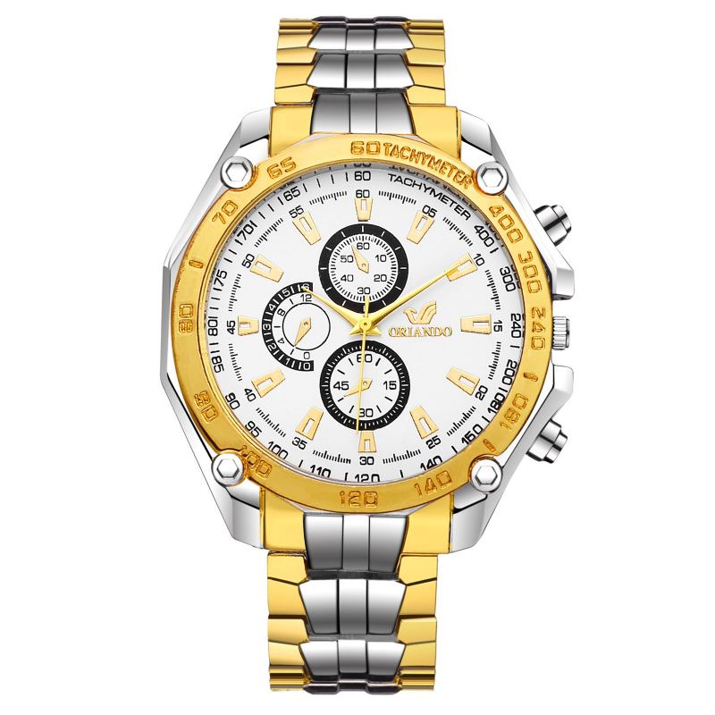 Män Business Watch Causal Rostfritt Stål Three-eye Quartz Watch