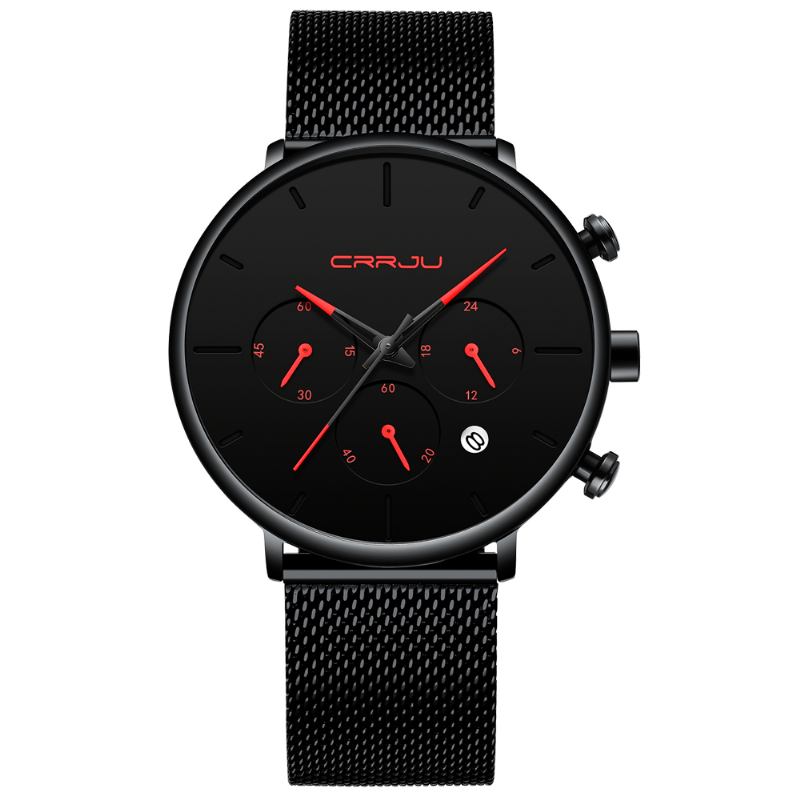 Män Enkel Atmosfärisk Urtavla Färg Design Nål Full Mesh Stål Band Quartz Watch