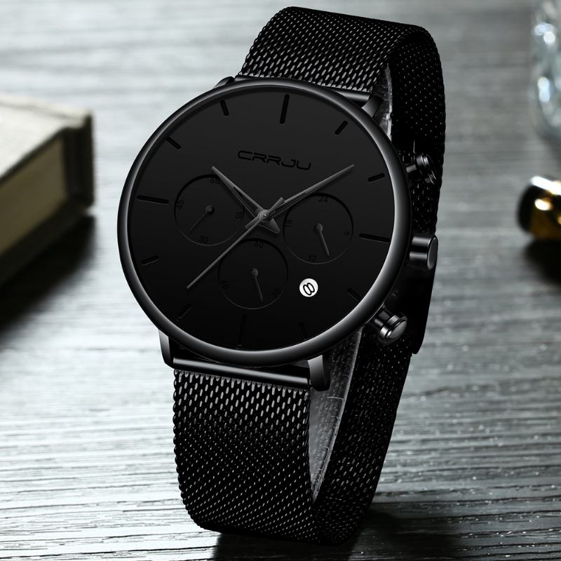 Män Enkel Atmosfärisk Urtavla Färg Design Nål Full Mesh Stål Band Quartz Watch