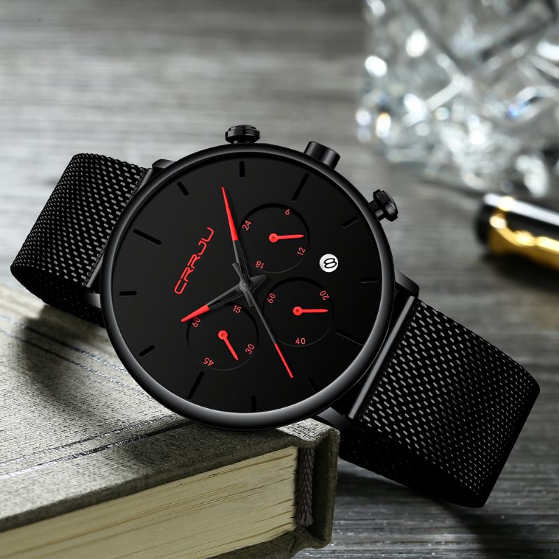 Män Enkel Atmosfärisk Urtavla Färg Design Nål Full Mesh Stål Band Quartz Watch