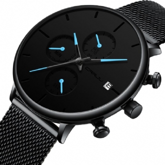 Män Full Mesh Stålband Mode Nål Dial Design Kalender Quartz Watch