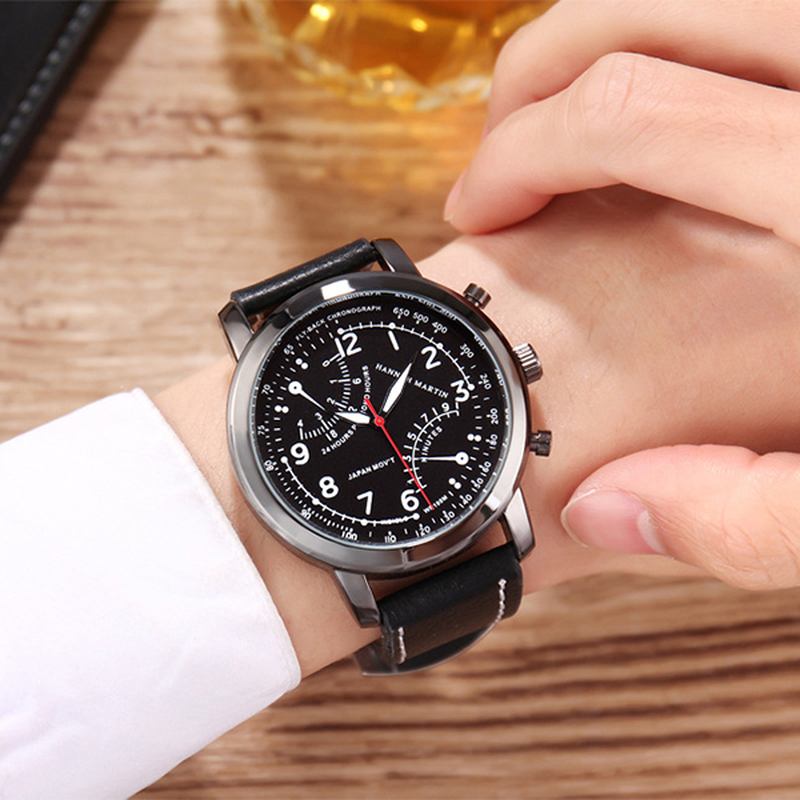 Män Relogio Masculino Läderband Dekorativ Liten Urtavla Quartz Watch