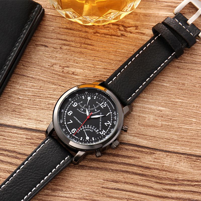 Män Relogio Masculino Läderband Dekorativ Liten Urtavla Quartz Watch