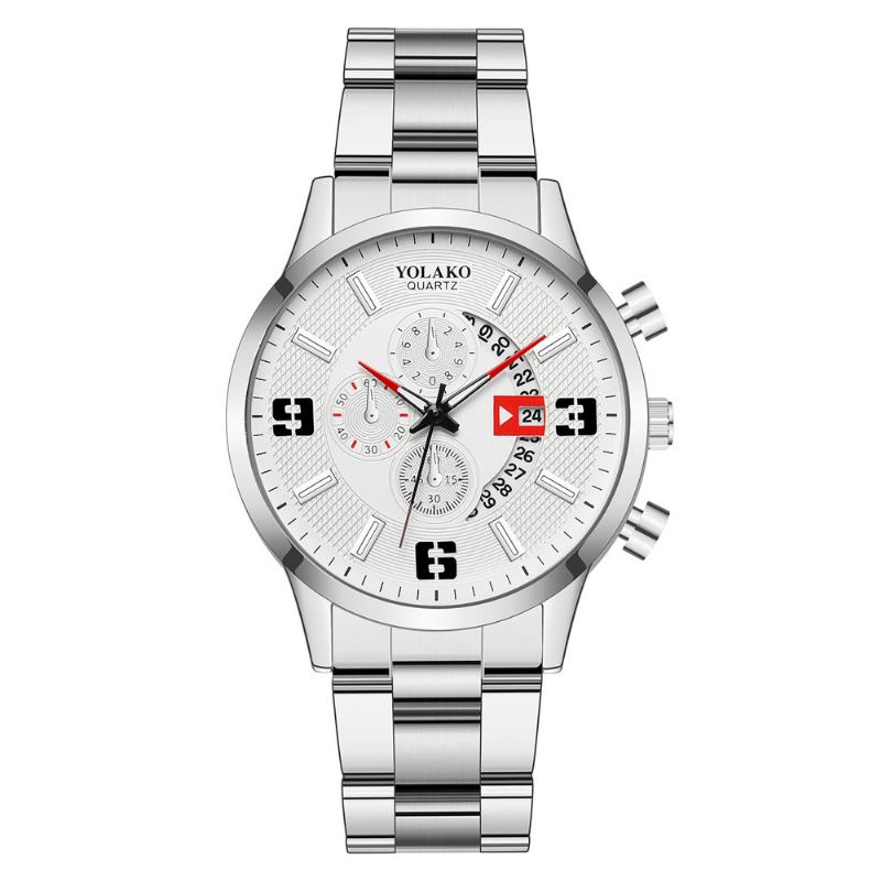 Män Watch Causal Rostfritt Stål Band Calendar Digital Quartz Watch