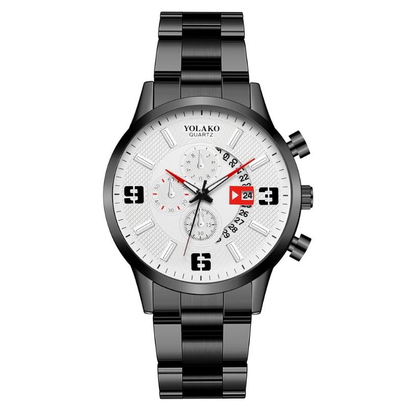 Män Watch Causal Rostfritt Stål Band Calendar Digital Quartz Watch