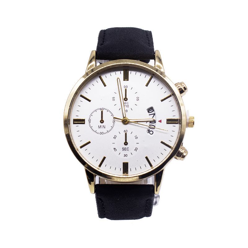 Mode Business Herrklocka Armbandsset 2st Kalenderklockfodral Läderband Herr Quartz Watch