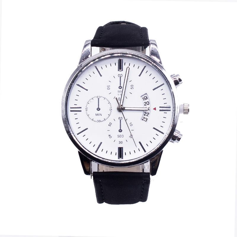 Mode Business Herrklocka Armbandsset 2st Kalenderklockfodral Läderband Herr Quartz Watch