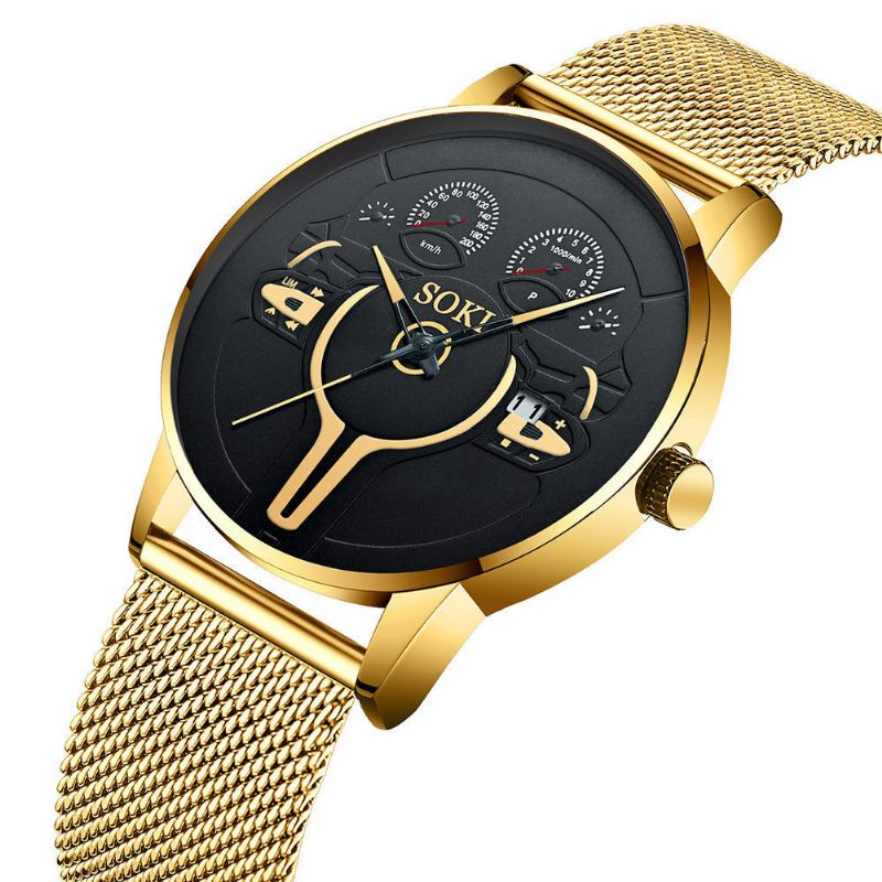 Mode Casual Herr Business Watch Dekorerad Pointer Calendar Quartz Watch