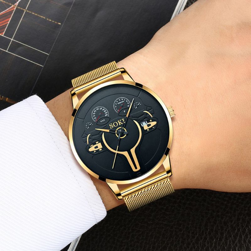 Mode Casual Herr Business Watch Dekorerad Pointer Calendar Quartz Watch