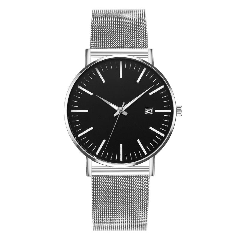 Mode Casual Herr Business Watch Dekorerad Strap Pointer Calendar Quartz Watch