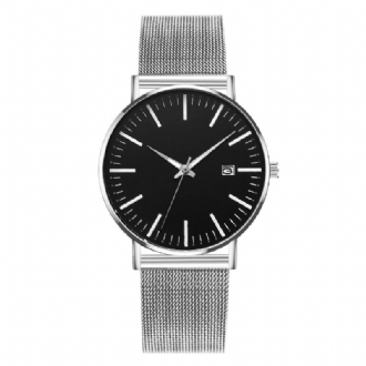 Mode Casual Herr Business Watch Dekorerad Strap Pointer Calendar Quartz Watch