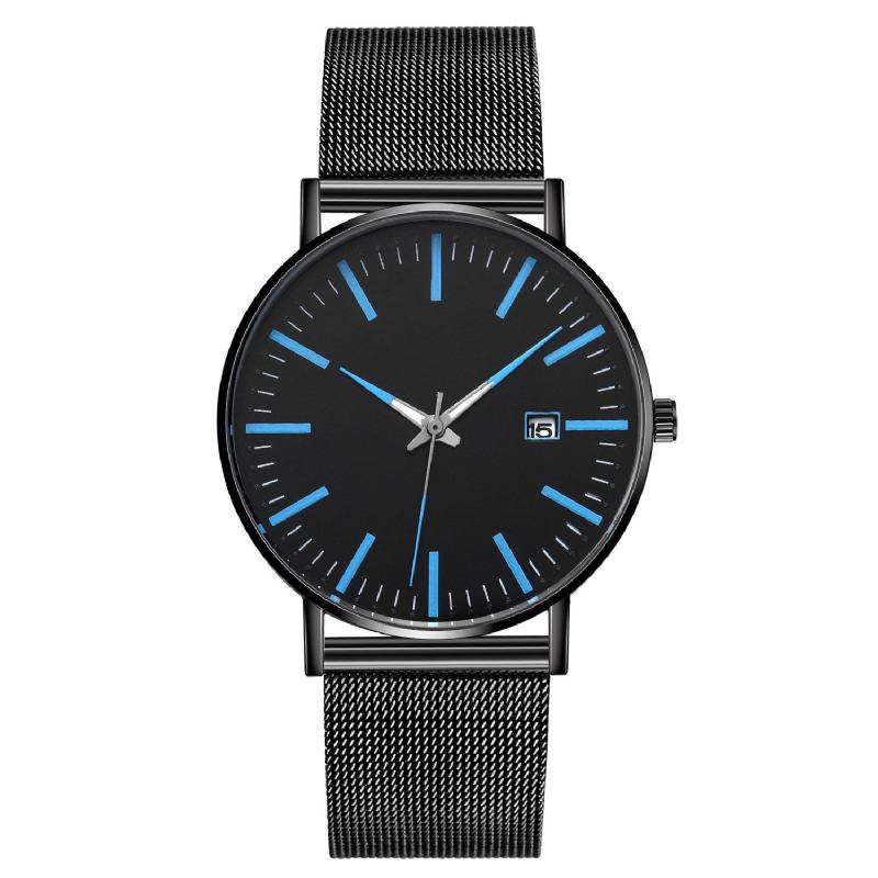 Mode Casual Herr Business Watch Dekorerad Strap Pointer Calendar Quartz Watch