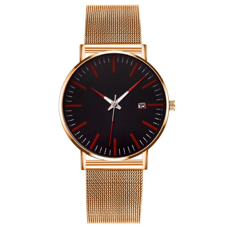 Mode Casual Herr Business Watch Dekorerad Strap Pointer Calendar Quartz Watch