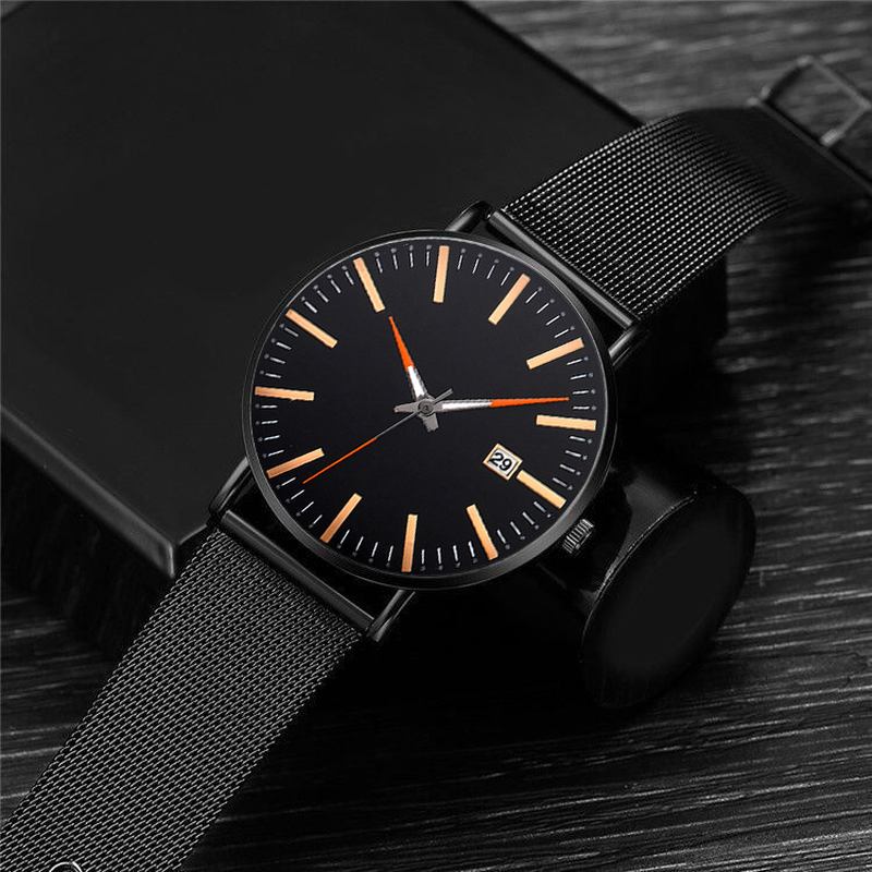 Mode Casual Herr Business Watch Dekorerad Strap Pointer Calendar Quartz Watch