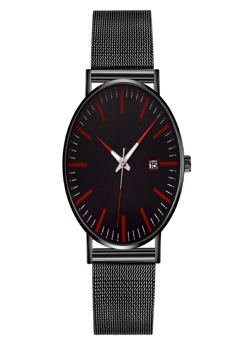 Mode Casual Herr Business Watch Dekorerad Strap Pointer Calendar Quartz Watch