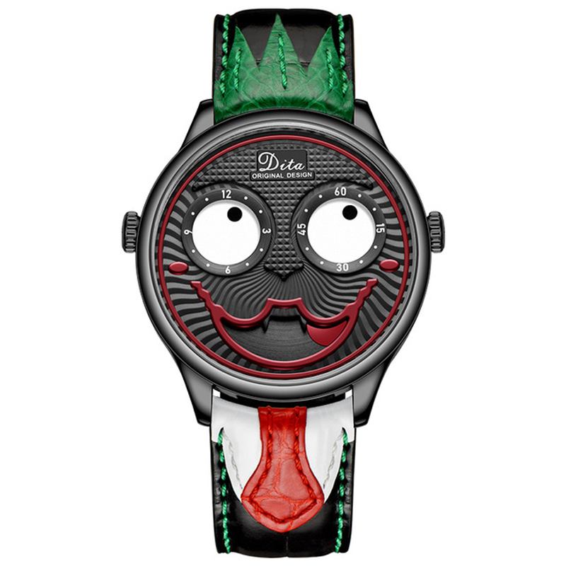 Mode Creative Joker Dial Läder/rostfritt Stål Armband Personlighet Män Quartz Watch