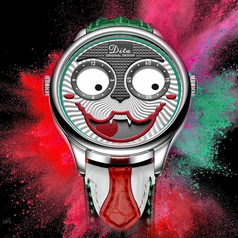 Mode Creative Joker Dial Läder/rostfritt Stål Armband Personlighet Män Quartz Watch