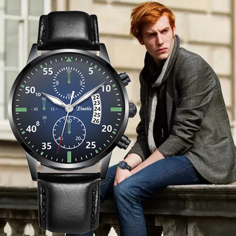 Mode Elegant Business Casual Sportbälte Läderband Män Quartz Watch