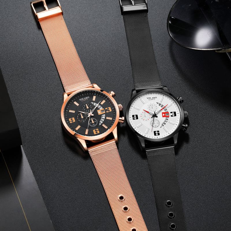 Mode Elegant Business Watch Dekorerad Pointer Calendar Quartz Watch