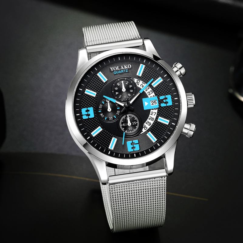 Mode Elegant Business Watch Dekorerad Pointer Calendar Quartz Watch