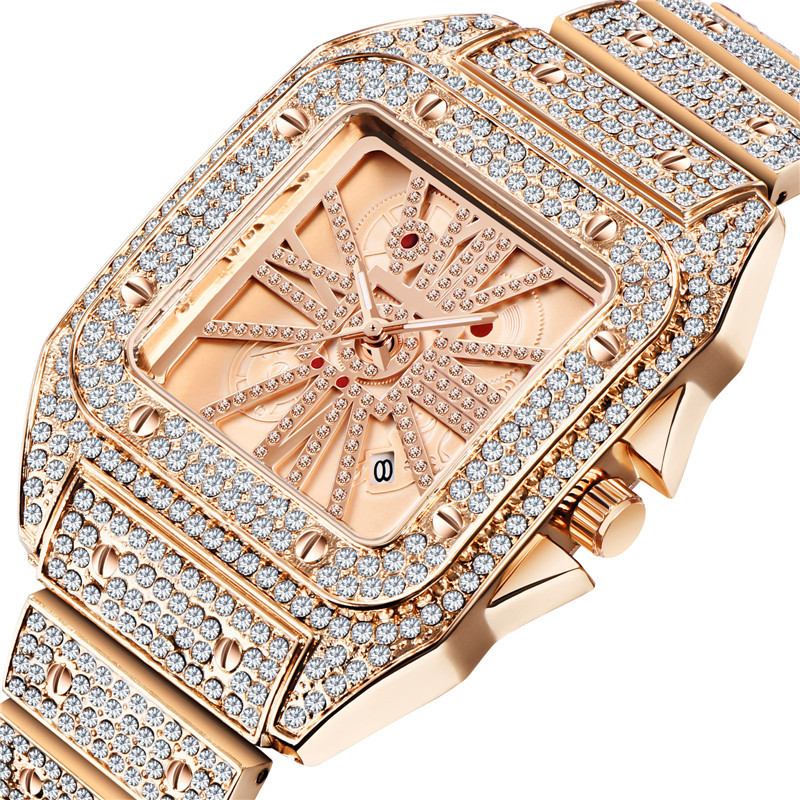 Mode Elegant Quartz Watch Diamond Cool Herr Watch Square Urtavla Form Quartz Watch