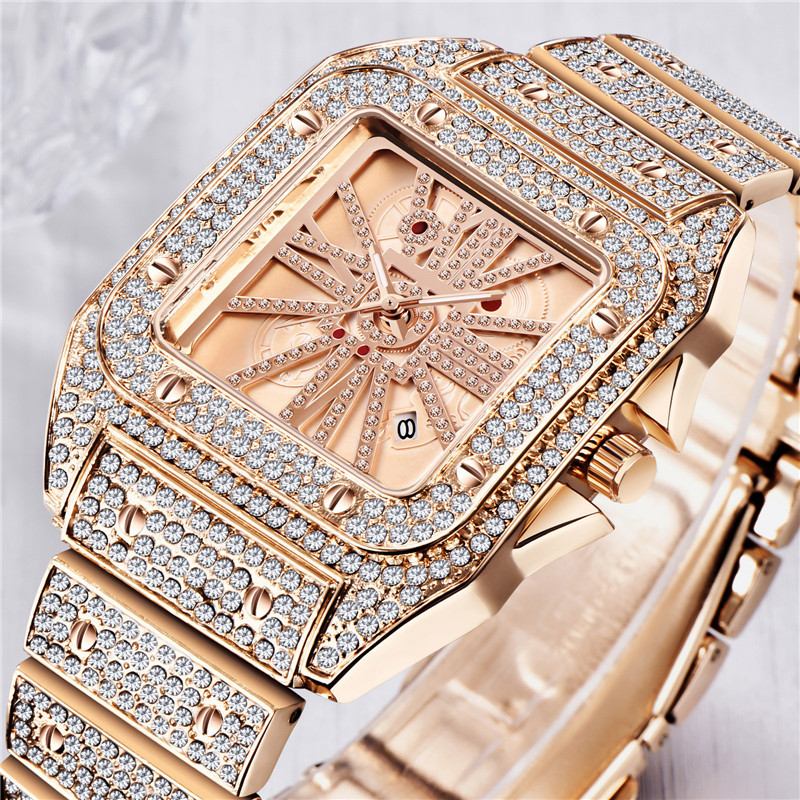 Mode Elegant Quartz Watch Diamond Cool Herr Watch Square Urtavla Form Quartz Watch