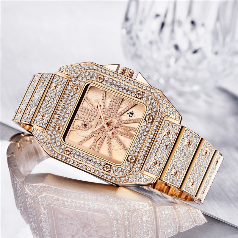 Mode Elegant Quartz Watch Diamond Cool Herr Watch Square Urtavla Form Quartz Watch