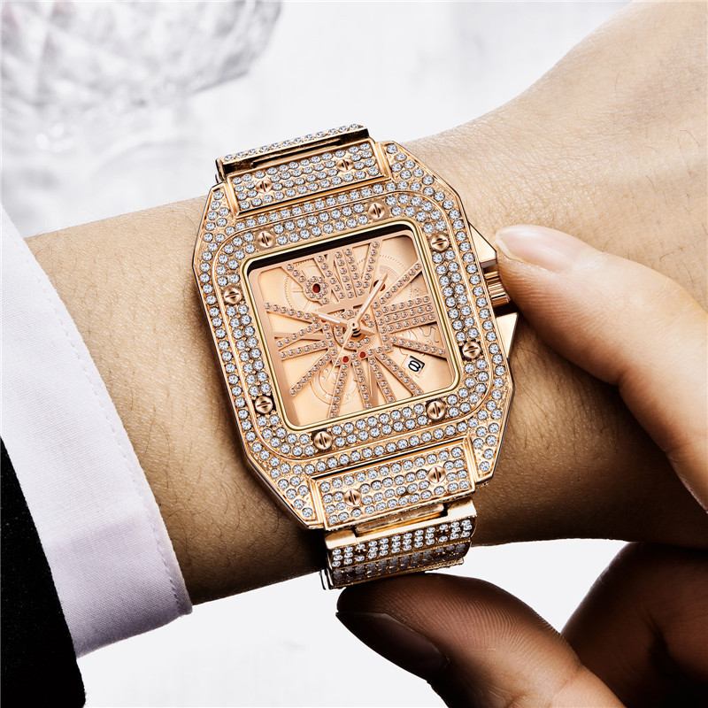 Mode Elegant Quartz Watch Diamond Cool Herr Watch Square Urtavla Form Quartz Watch