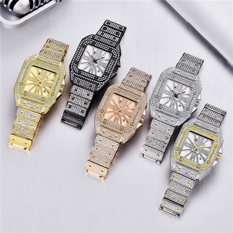 Mode Elegant Quartz Watch Diamond Cool Herr Watch Square Urtavla Form Quartz Watch