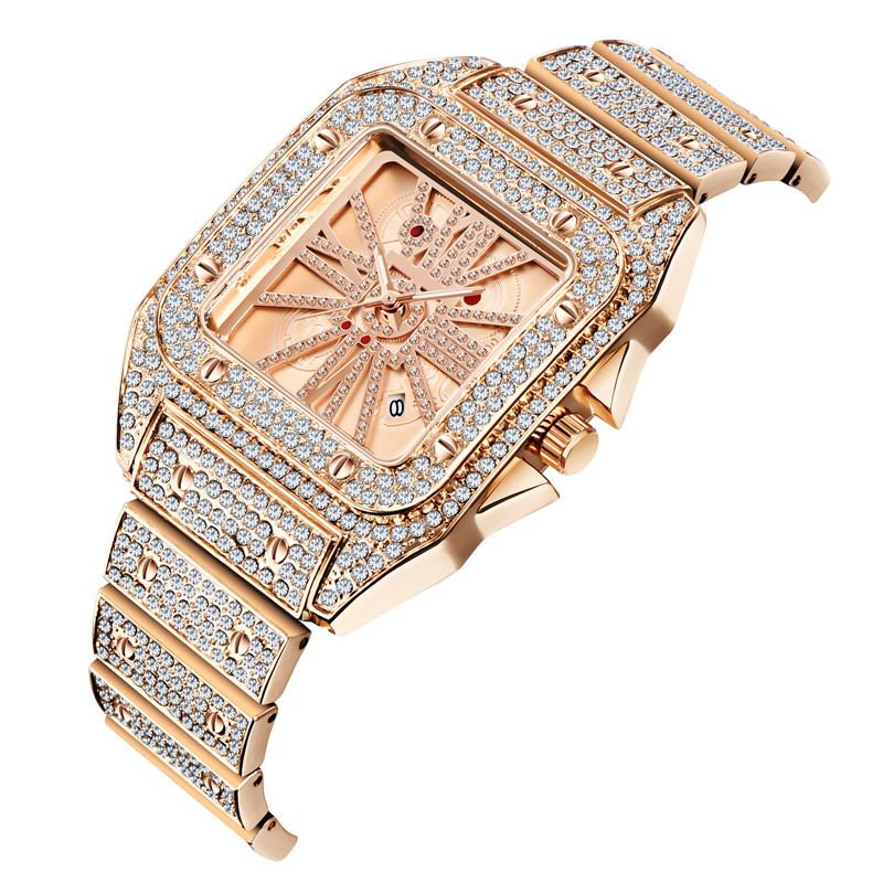 Mode Elegant Quartz Watch Diamond Cool Herr Watch Square Urtavla Form Quartz Watch