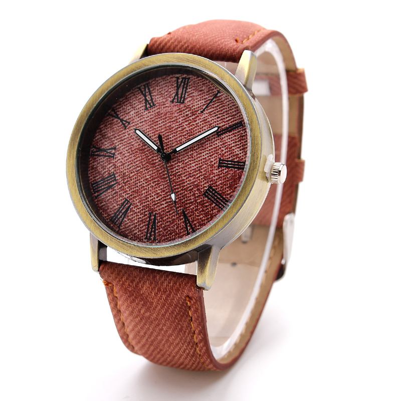 Mode Färgglada Rem Denim Pu-rem Casual Dial Herr Damklocka Quartz Watch