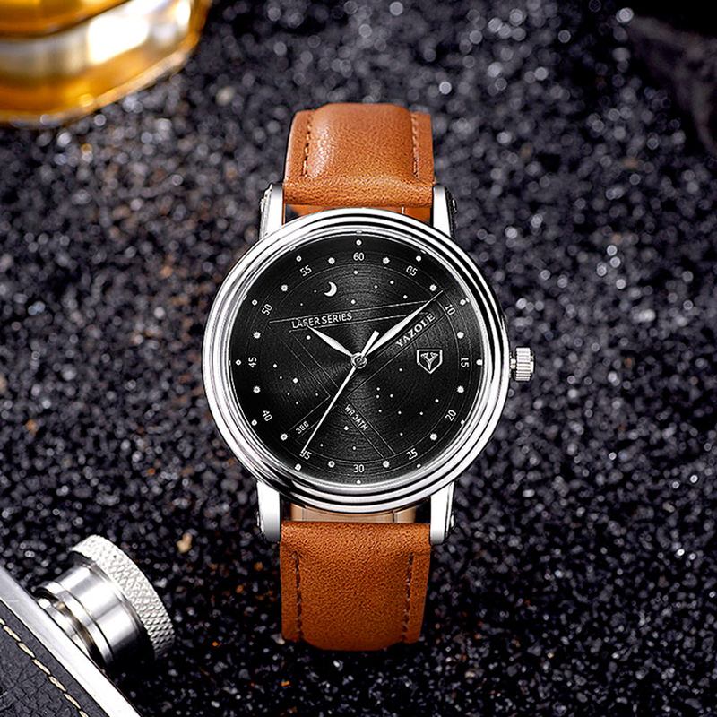 Mode Män Quartz Watch Casual Stars Pattern Dial Armbandsur