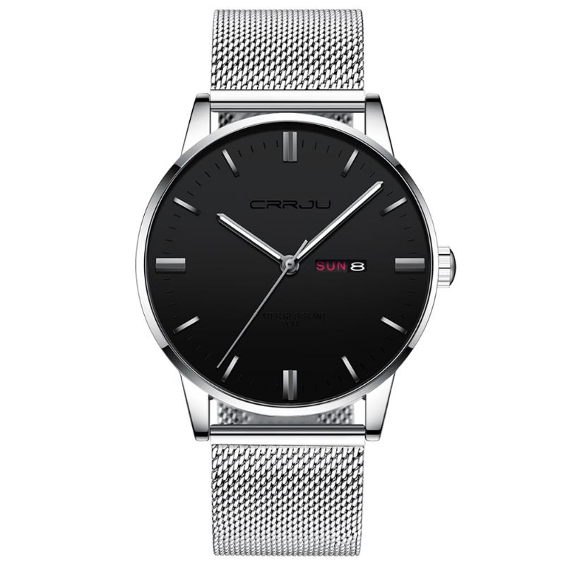 Mode Mesh Stål Datum Vecka Lysande Display Casual Enkel Urtavla Män Quartz Watch