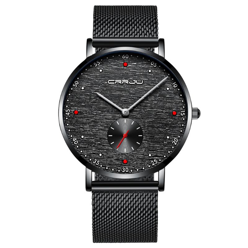 Mode Red Dot Design Full Steel Second Dial Män Quartz Watch