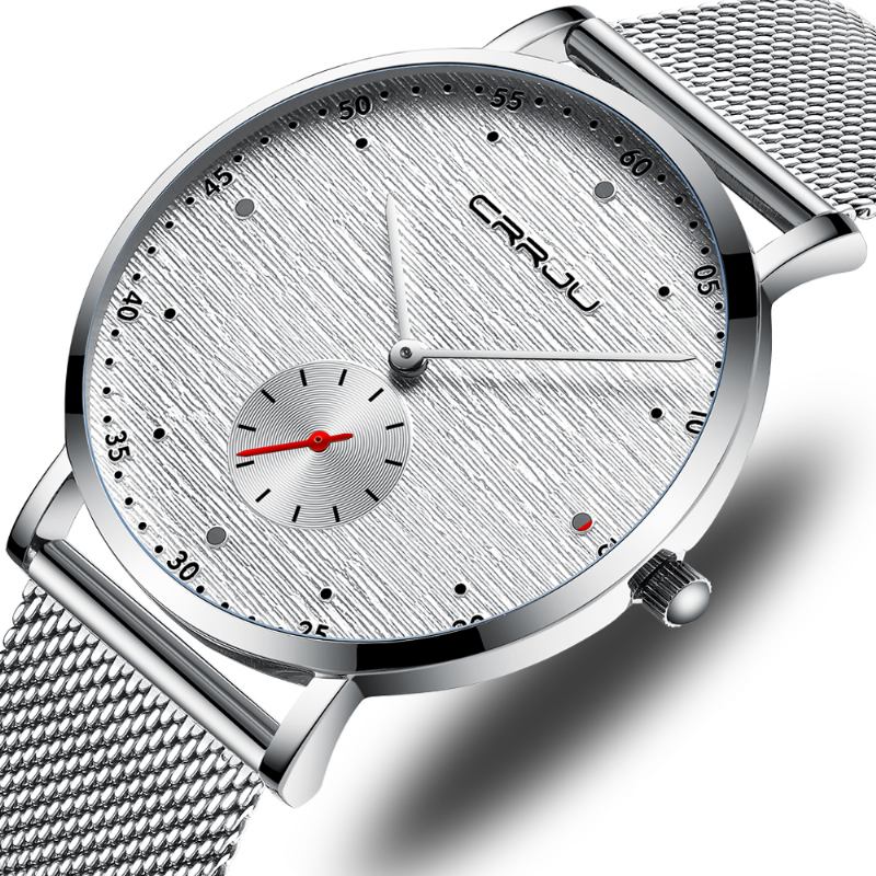 Mode Red Dot Design Full Steel Second Dial Män Quartz Watch