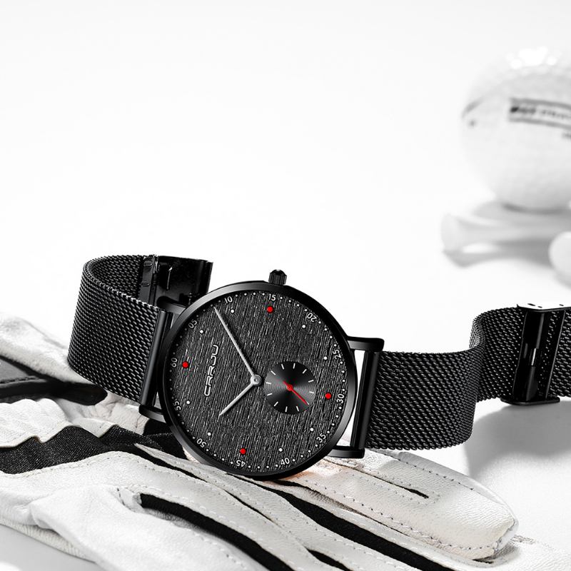 Mode Red Dot Design Full Steel Second Dial Män Quartz Watch