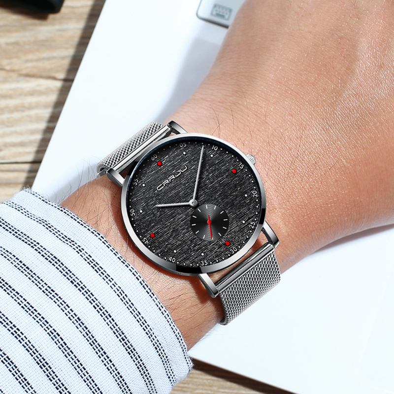 Mode Red Dot Design Full Steel Second Dial Män Quartz Watch