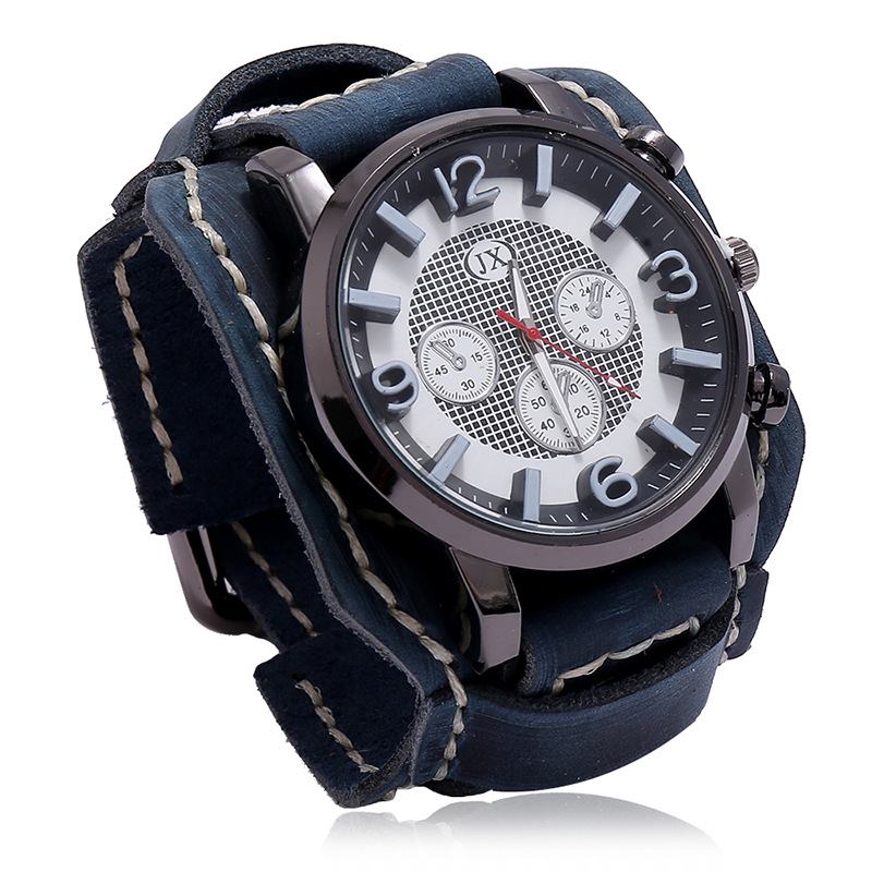 Modeabla Ko Läderband Män Armbandsur Stereoskopiska Siffror Design Quartz Watch