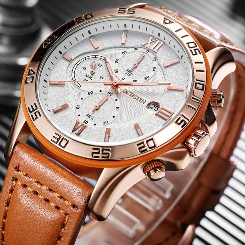 Multifunktionell Chronograph Herrarmbandsur Business Style Quartz Watches