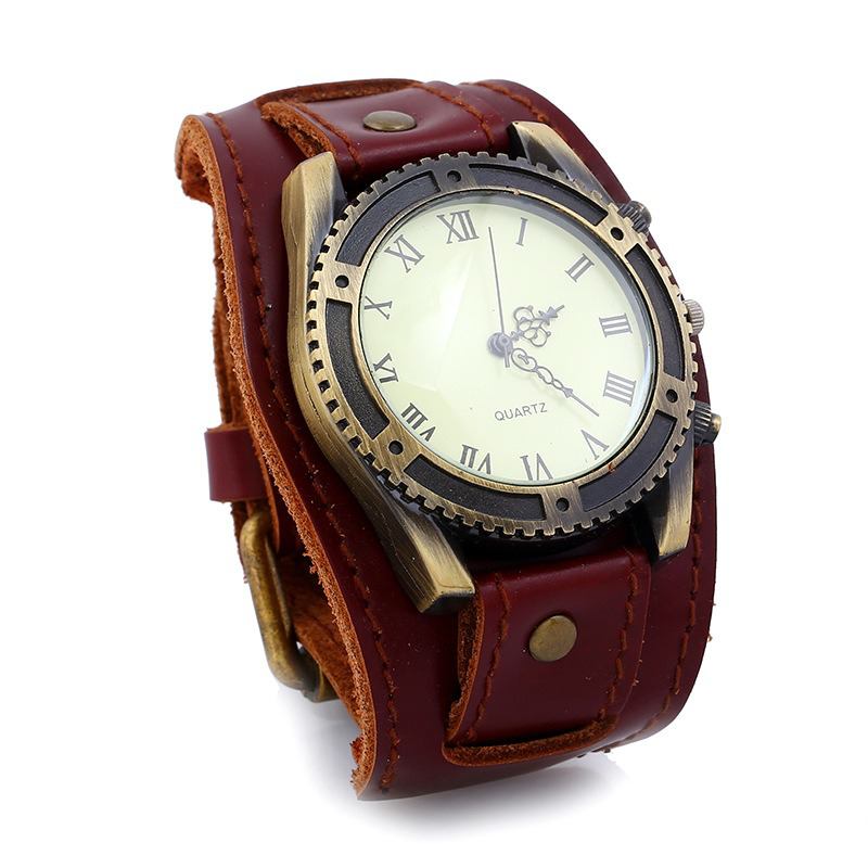 Retro Punk Style Läderband Män Mode Pointer Quartz Watch