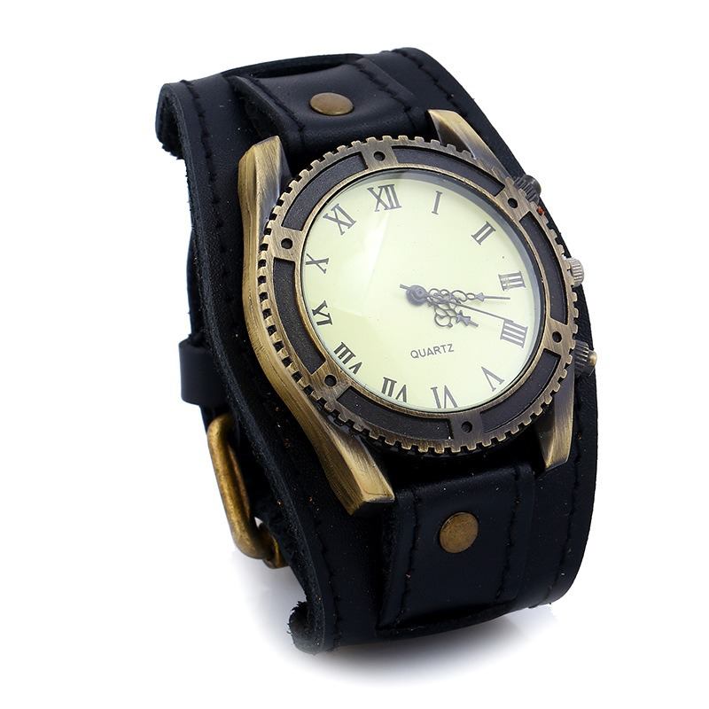 Retro Punk Style Läderband Män Mode Pointer Quartz Watch