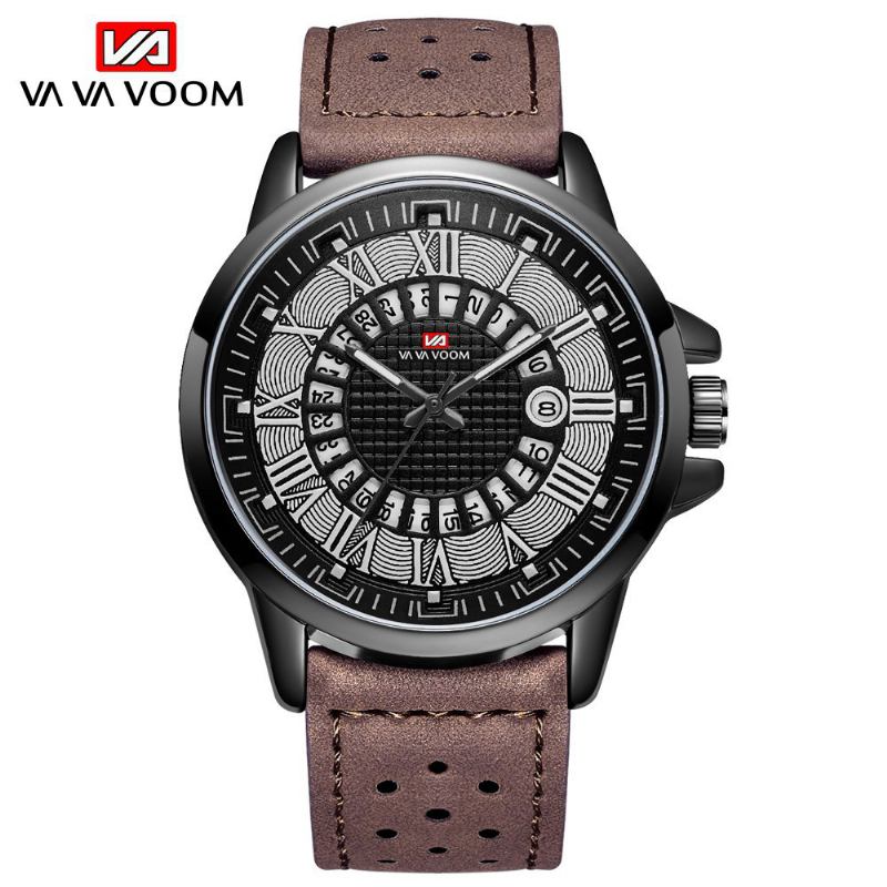 Roman Number Business Style Herr Armbandsur Vattentät Kalender Läder Band Quartz Watch