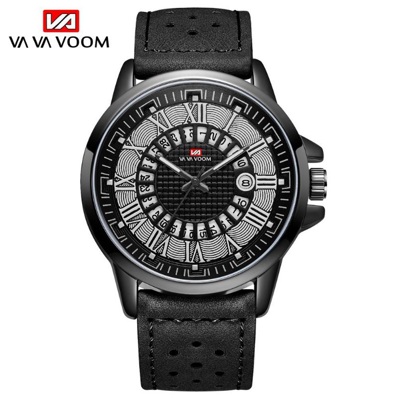 Roman Number Business Style Herr Armbandsur Vattentät Kalender Läder Band Quartz Watch